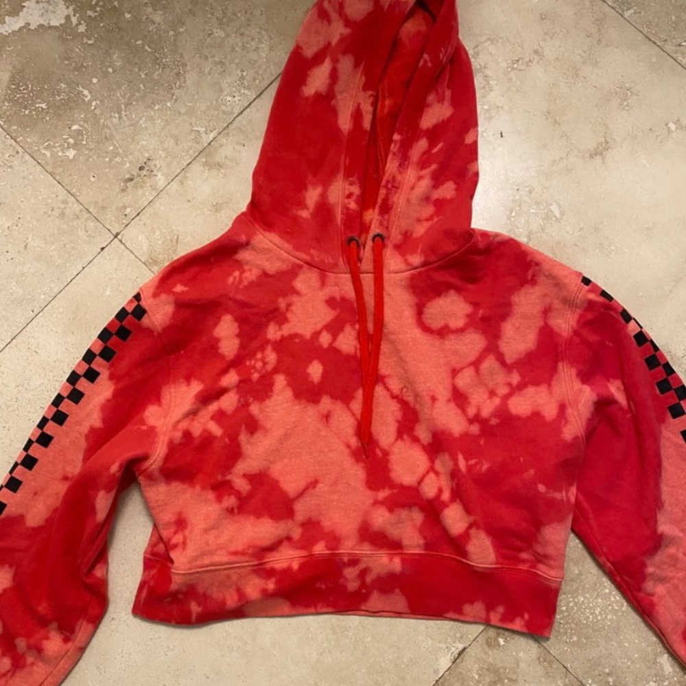 red tie dye cropped hoodie